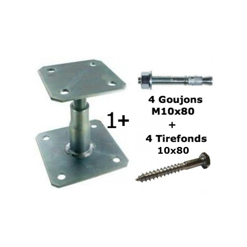  Kit Simpson APB100/150 Pied De Poteau Réglable + 4 Goujons + 4 Tirefonds
