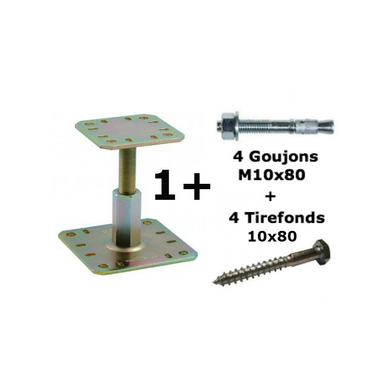  Kit Simpson PPRC Pied De Poteau Réglable + 4 Goujons + 4 Tirefonds