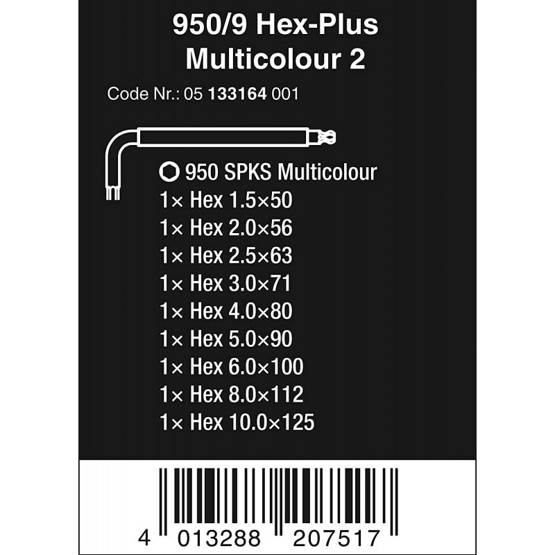  Wera 05133164001 950/9 Hex-Plus Multicolour 2 Jeu De Clés