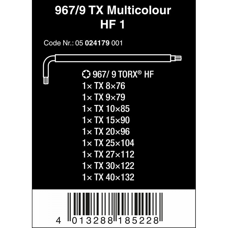  Wera Multicolore Clés Mâles Coudées TORX HF Avec Fonction De Retenue, 9 Pièces